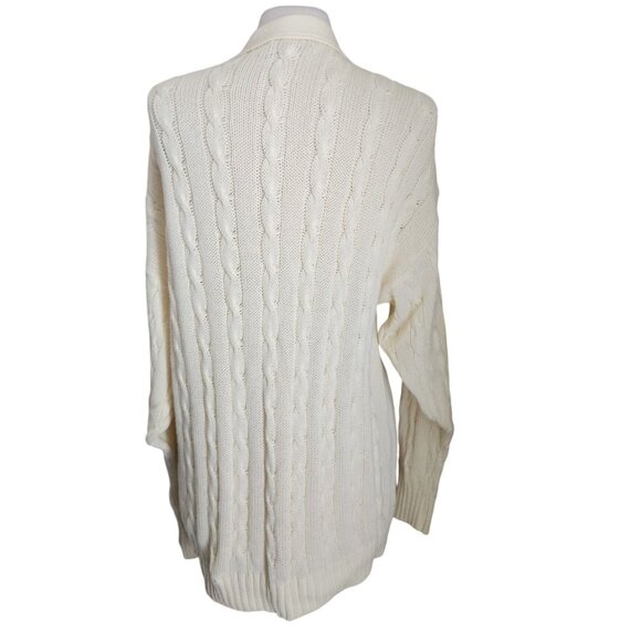 Vintage Women's L Granny Cable Knit Cardigan Sweater Yellow Cottagecore Oversize - Picture 13 of 14